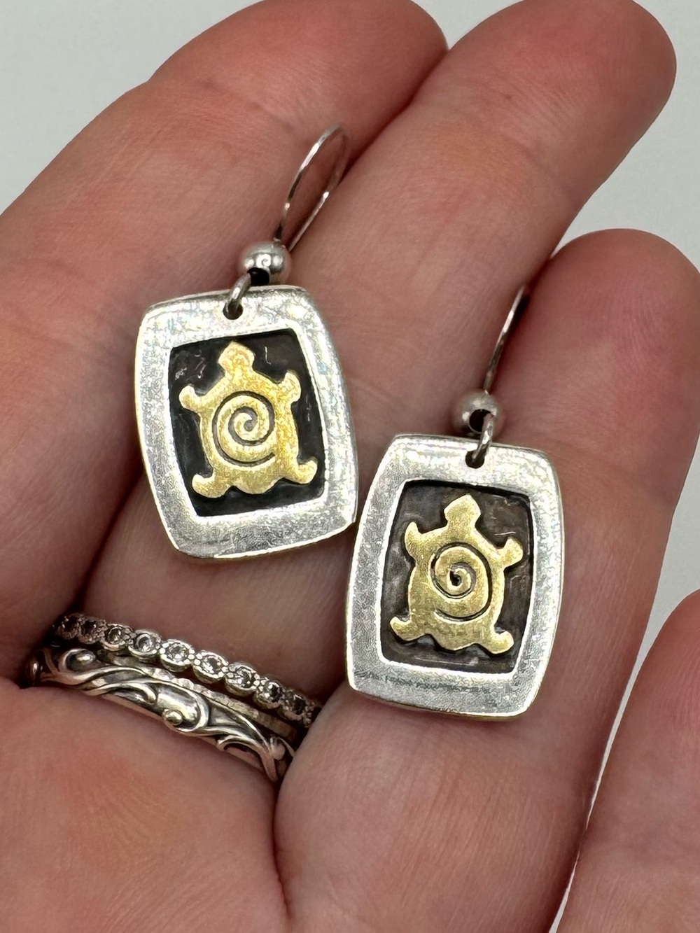 Far Fetched Sterling Silver 925 Brass Turtle Earrings